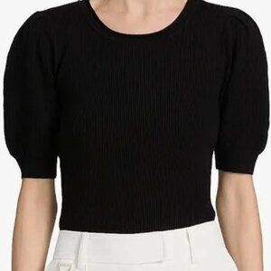 Womens blouse black short puffy sleeves Elie Tahari brand sz M